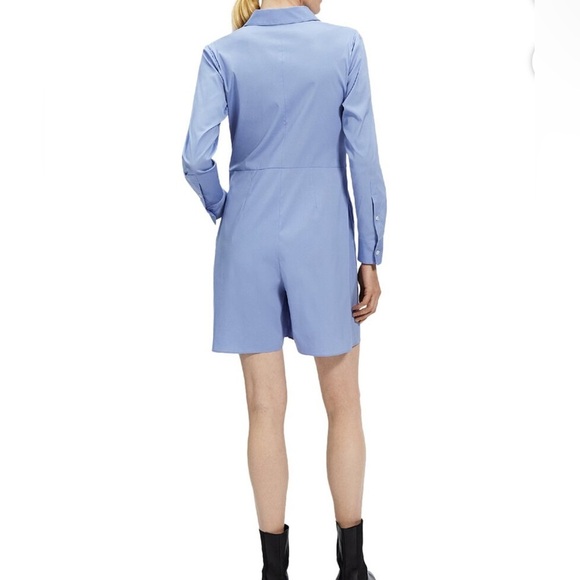 Theory Womens Cotton Long Sleeve Button Up Tie Waist Romper - Picture 2 of 3